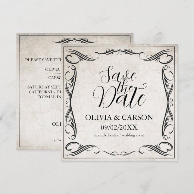 Boda Vintage Black Art Deco Save the Date (Anverso / Reverso)