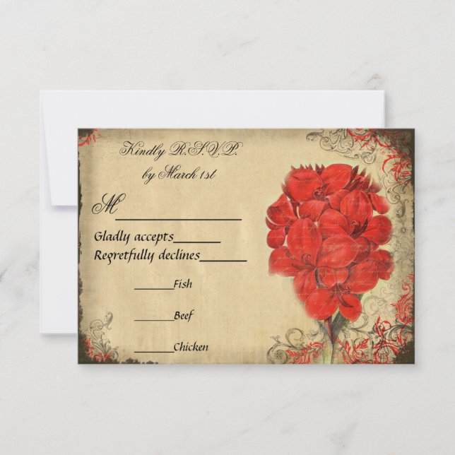 Boda Vintage de Floral Roja RSVP (Anverso)