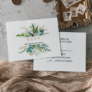 Boda Vintage de Oro y Eucalipto Verde Rsvp