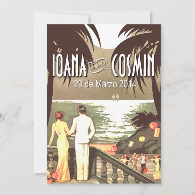 Boda Vintage de Playa Art Deco rosado (Anverso)