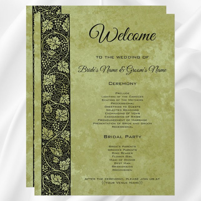 Boda Vintage, Programa de Vid de Victoria (Vintage Wedding, Antique Victorian Grape Vines Wedding Program)