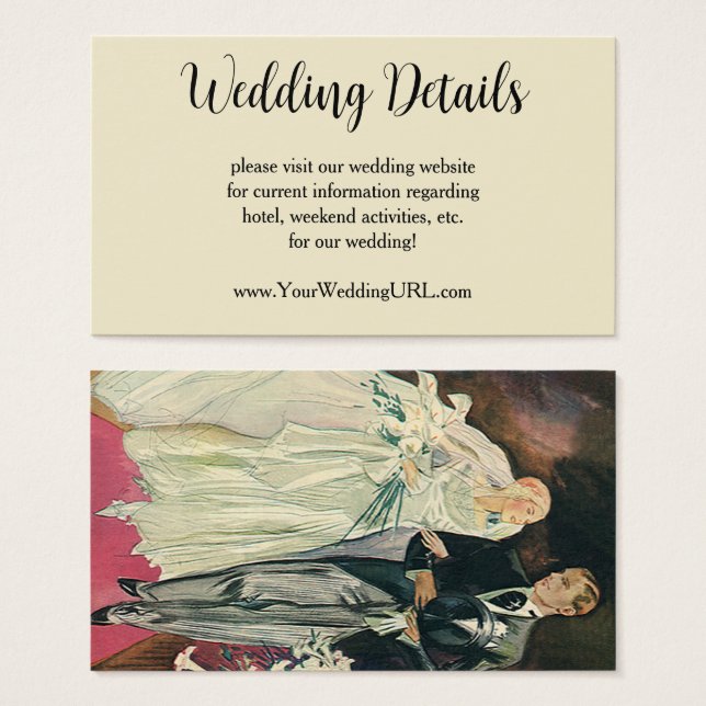 Boda Vintage, recién casados, novia feliz y goom (Anverso y reverso)