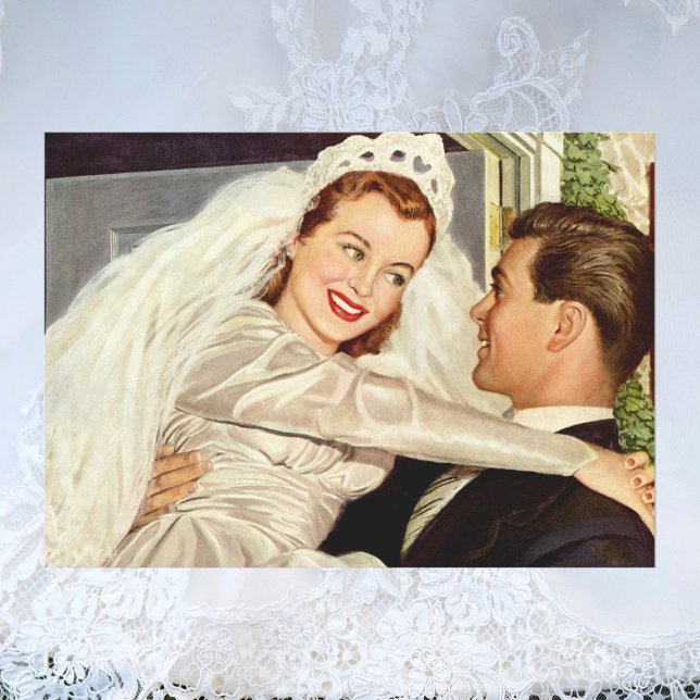 Boda Vintage, recién casados, novia feliz y novio (Subido por el creador)