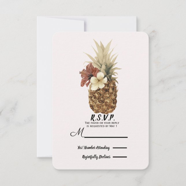 Boda Vintage Tropical Piña Hibisco RSVP (Anverso)