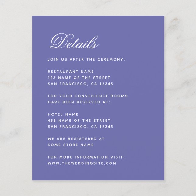 Boda Violeta Detalles de Tarjeta Simple Púrpura Pr (Anverso)