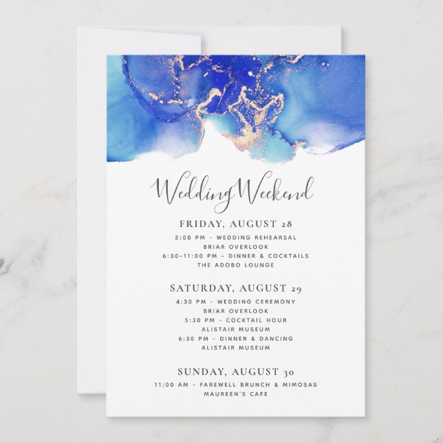 Boda Weekend Itinerary Template Blue Watercolor (Anverso)