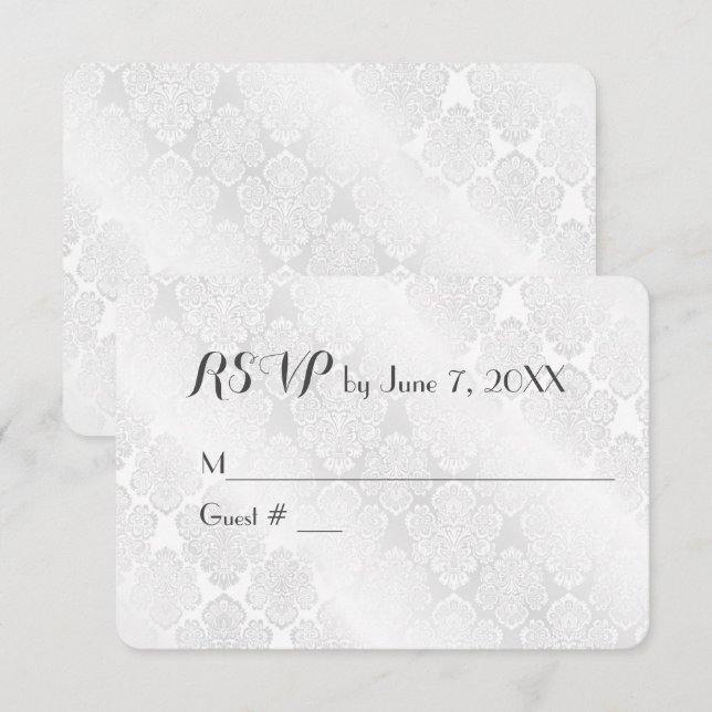 Boda White Satin Damask RSVP (Anverso / Reverso)