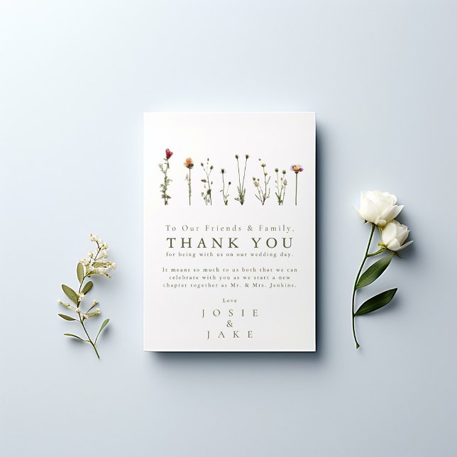 Boda Wildflowers gracias a la moderna Table Card (Modern Wild Flowers Wedding Thank You Table Card.)