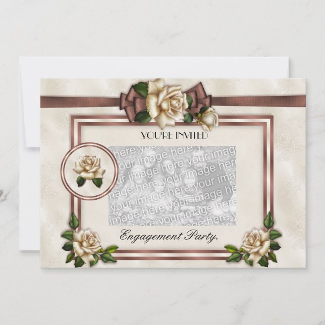 Bodas Compromisos Invitación Beige Antiguo Rosa (Anverso)