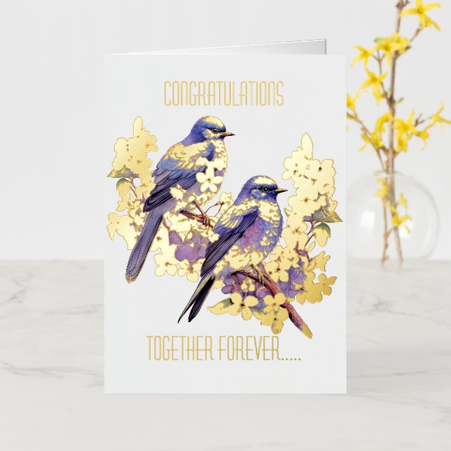 Bodas de amor de dos pájaros azules  (flor amarilla)