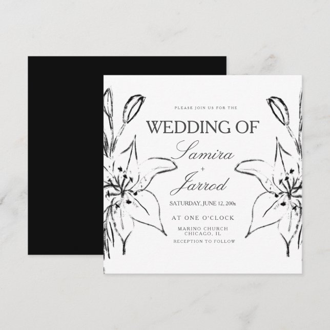 Bodas de dibujo de líneas de lirios con tinta (Anverso / Reverso)