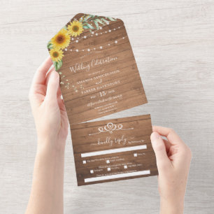 Bodas de girasoles rusos en una sola invitación