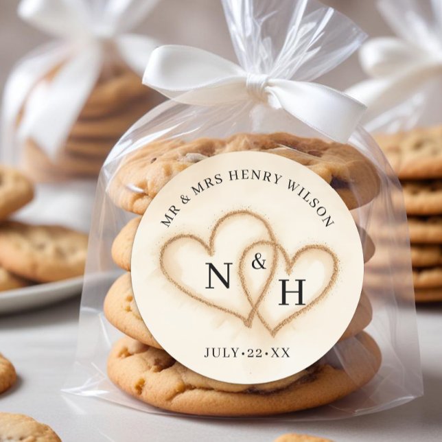 Bodas de playa favorecen a Pegatinas con corazones (Wedding Favor Sticker)