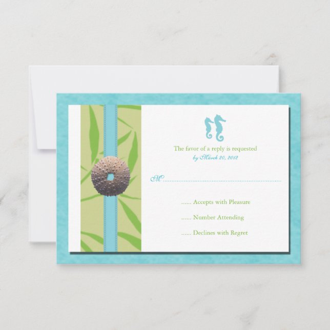 Bodas de playa - Tarjetas Aqua Blue RSVP (Anverso)