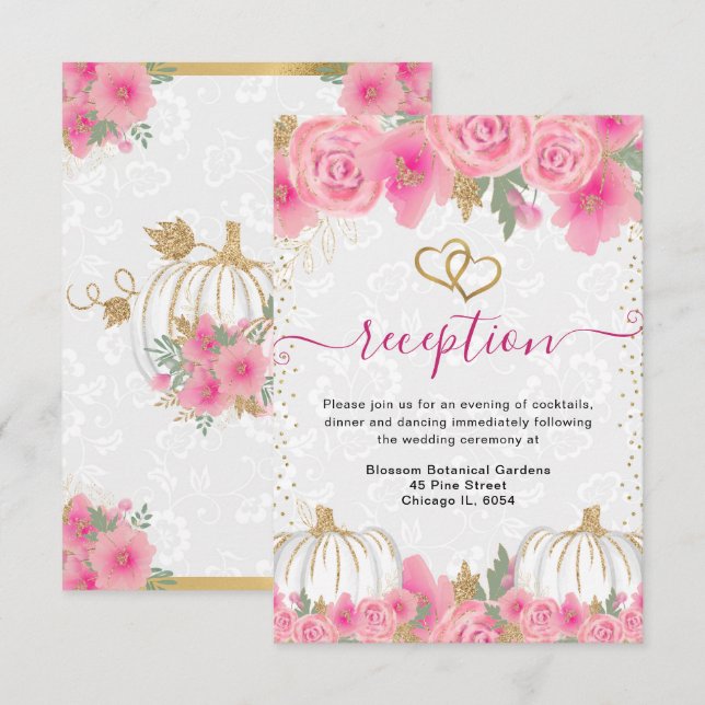 Bodas de Recepción de Calabaza con Flores Rosadas (Anverso / Reverso)