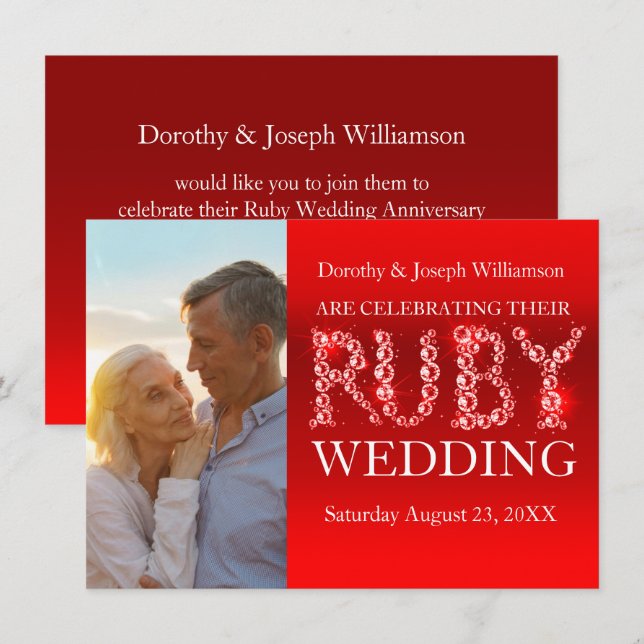 Bodas de rubí piedras con brillo foto invitación f (Anverso / Reverso)