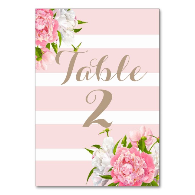 Bodas de tarjetas de números de tabla Floral Peoni (Anverso)
