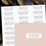 Bodas invitados etiquetas de direcciones 27 nombre<br><div class="desc">Estos bodas fáciles de personalizar son perfectos para su moderna papelería minimalista. Utilice estos pegatinas para dirigir las invitaciones de forma rápida y eficiente, guardar las fechas, las tarjetas de agradecimiento y más. En cada una de las 27 etiquetas se puede imprimir un nombre de invitado y una dirección diferentes...</div>