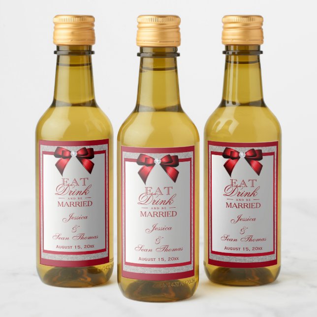 Bodas Mini de Ruby Rojo y Plata con Brillo Elegant (Botellas)