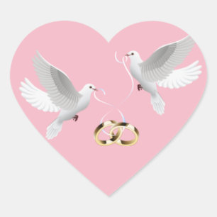 Bodas palomas Pegatinas del corazón rosado