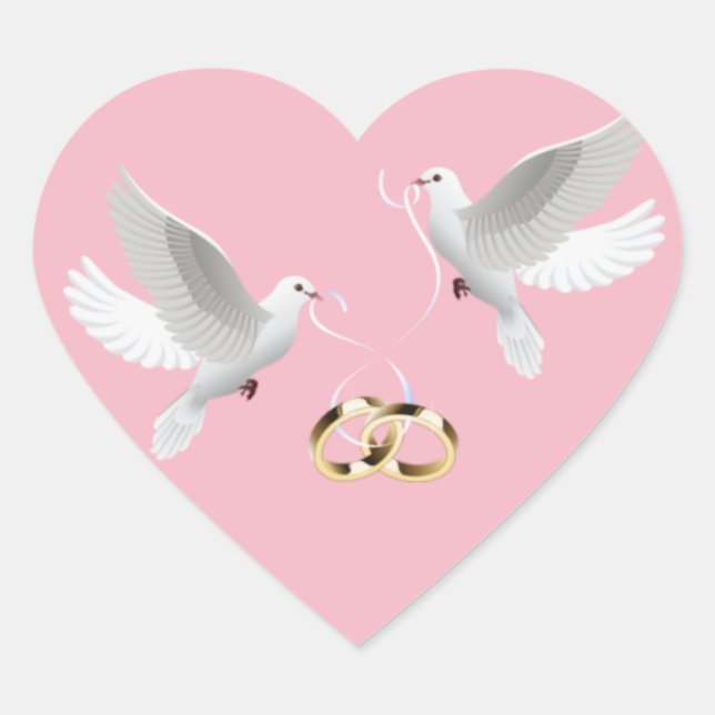 Bodas palomas Pegatinas del corazón rosado (Anverso)