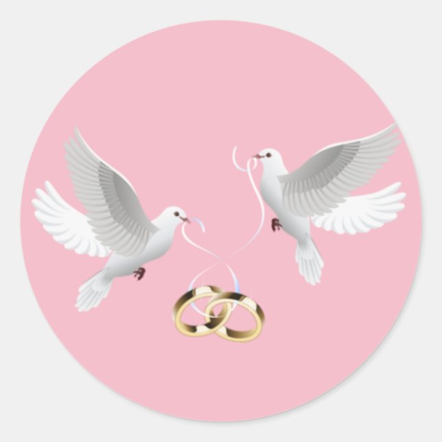 Bodas palomas Pegatinas redondos rosados (Anverso)