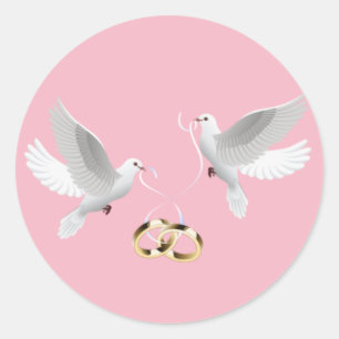 Bodas palomas Pegatinas redondos rosados