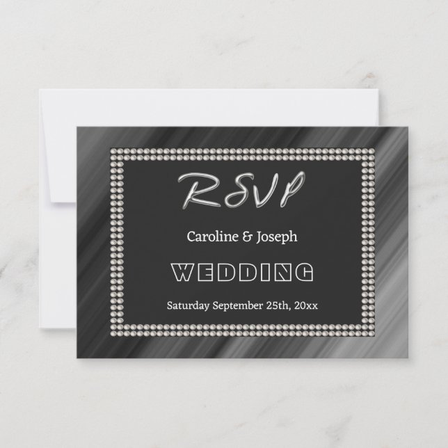 Bodas Retro Negro y Blanco, Perlas RSVP (Anverso)