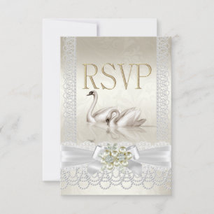 Bodas RSVP Cisnes Blancos Perla Encaje Damasco