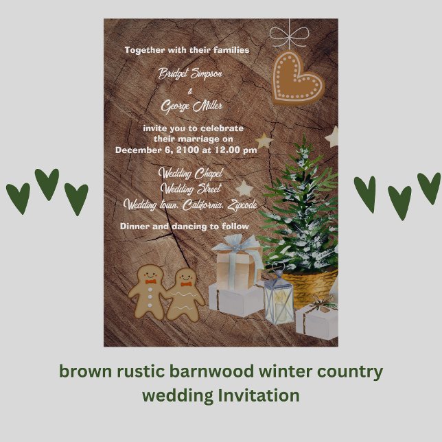 bodas rústicas de madera de pino marrón Invitación (brown rustic barnwood winter country wedding Invitation by wedding Hobinishop)