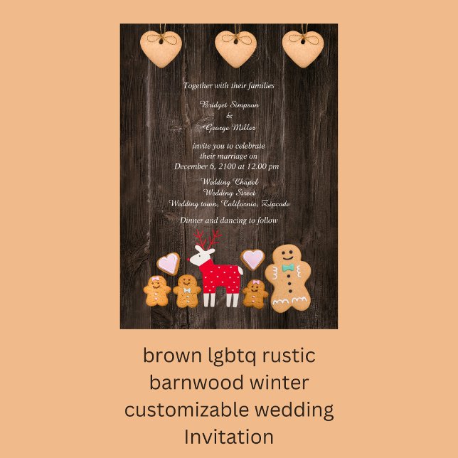 bodas rústicas de madera de pino marrón Invitación (brown lgbtq rustic barnwood winter customizable wedding Invitation)