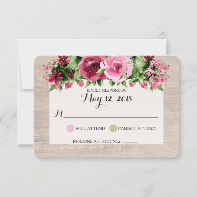 Bodas rústicas de rosas vintage raídas RSVP (Anverso)
