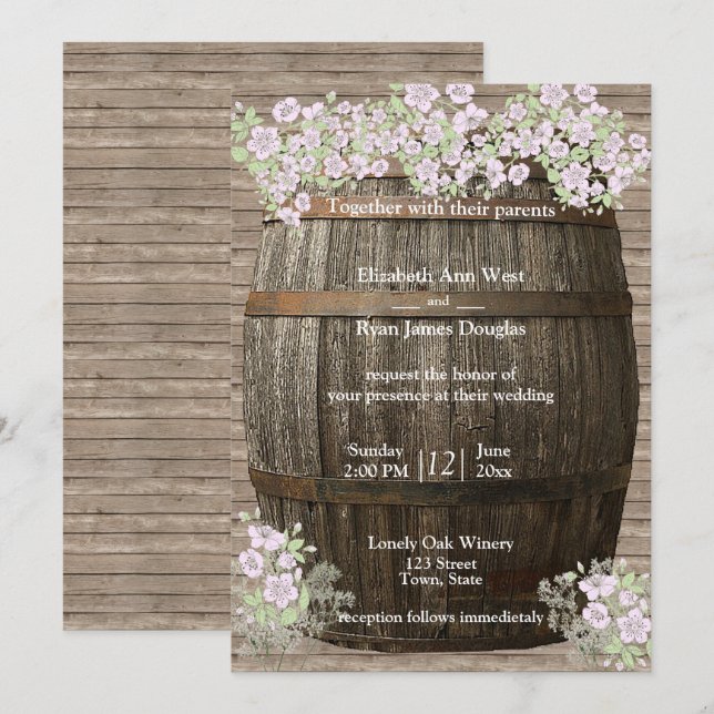Bodega, Madera Rústica, Campo, Invitación de Boda (Anverso / Reverso)