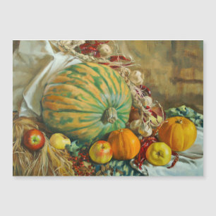 Bodegón de cosecha rústica con calabazas y manzana