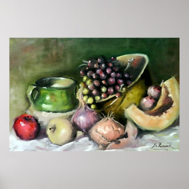 Bodegón de Otoño con Frutas y Cebolla: Arte de Par (Frente)