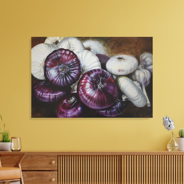 Bodegón rústico de ajo y cebolla – Arte fino (Insitu (Sala de estar))