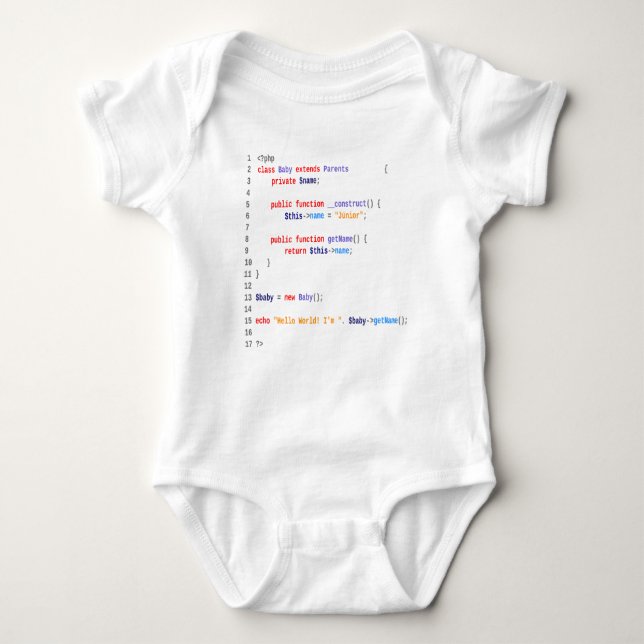 Body baby hello world php branco (Anverso)