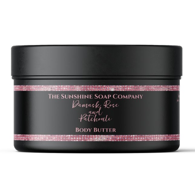 Body Butter Cosmetics Jar Label Black Pink Glitter (Subido por el creador)