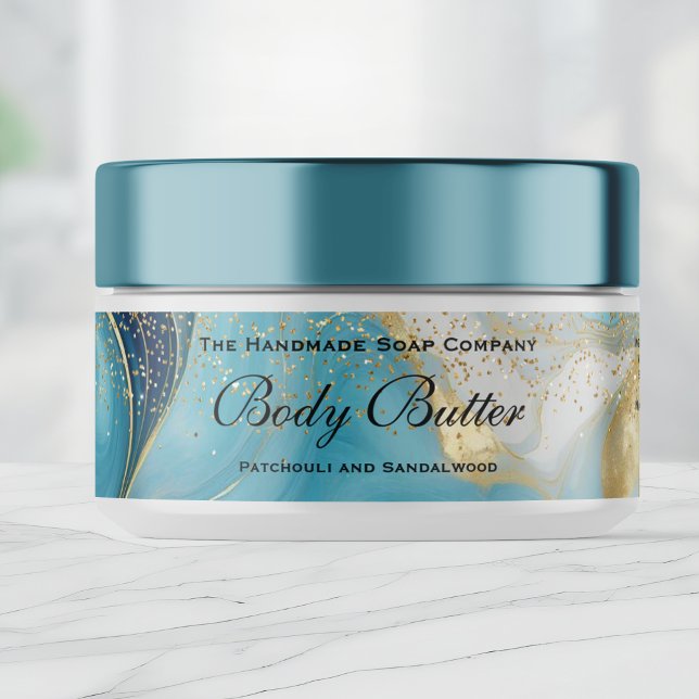 Body Butter Jar Label Blue Marble Gold Glitter (Subido por el creador)