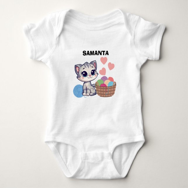 Body de Bebé de Gatito y Lana Personalizado (Anverso)