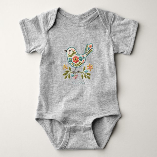Body de bebé de hojas verdes florales Little Bird (Anverso)