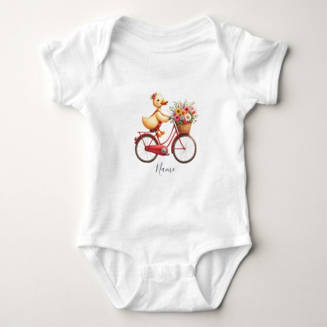Body de bebé de pato de bicicleta floral (Anverso)