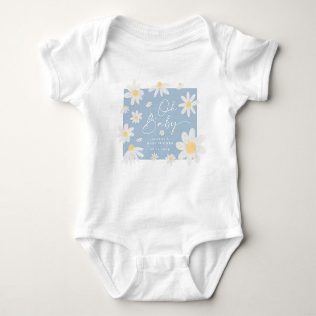 Body de bebé Dusty Blue Daisy Flower Baby Shower (Anverso)