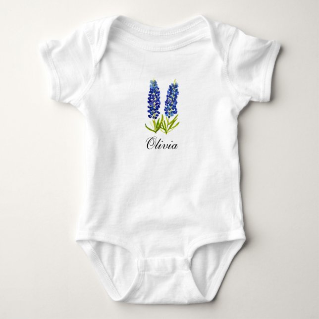 Body de bebé floral acuarela Bluebonnets para niña (Anverso)