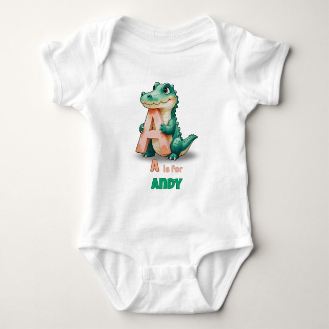 Body de bebé personalizado – A es para caimán (Anverso)