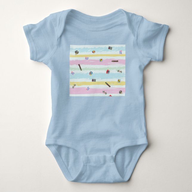 Body de Jersey para Bebé – Deportes y Rayas Pastel (Anverso)