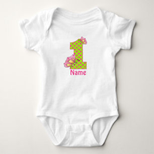 Body Para Bebé 1.ª mariposa rosa y verde personalizada