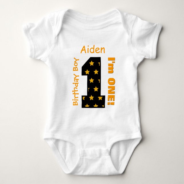 Body Para Bebé 1.ᵉʳ Birthday Boy STARS 1 año Nombre personalizado (Anverso)