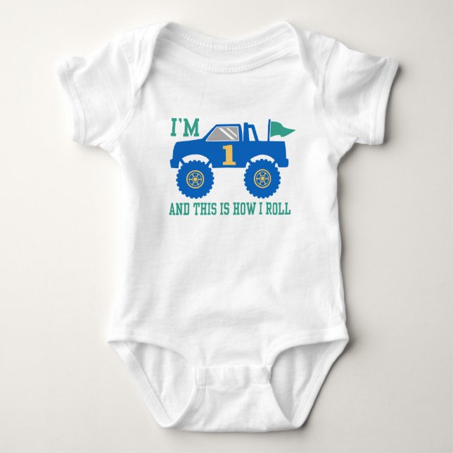 Body Para Bebé 1.ᵉʳ Camión Monstruo de Cumpleaños (Anverso)