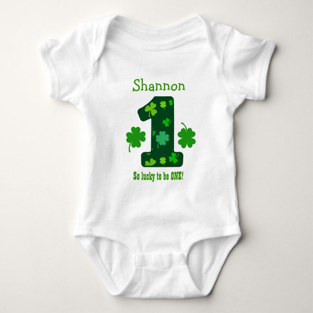 Body Para Bebé 1.ᵉʳ Chica de cumpleaños Shamrock Número Nombre pe (Anverso)